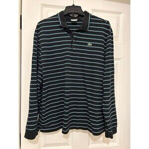 Lacoste mens Long Sleeve Striped Black Polo Shirt